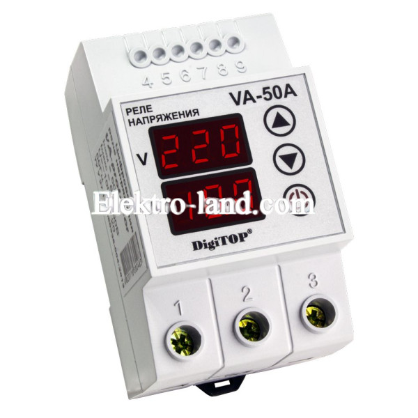 Реле напряжения с контролем тока VA-50A DIN-рейка DigiTOP 